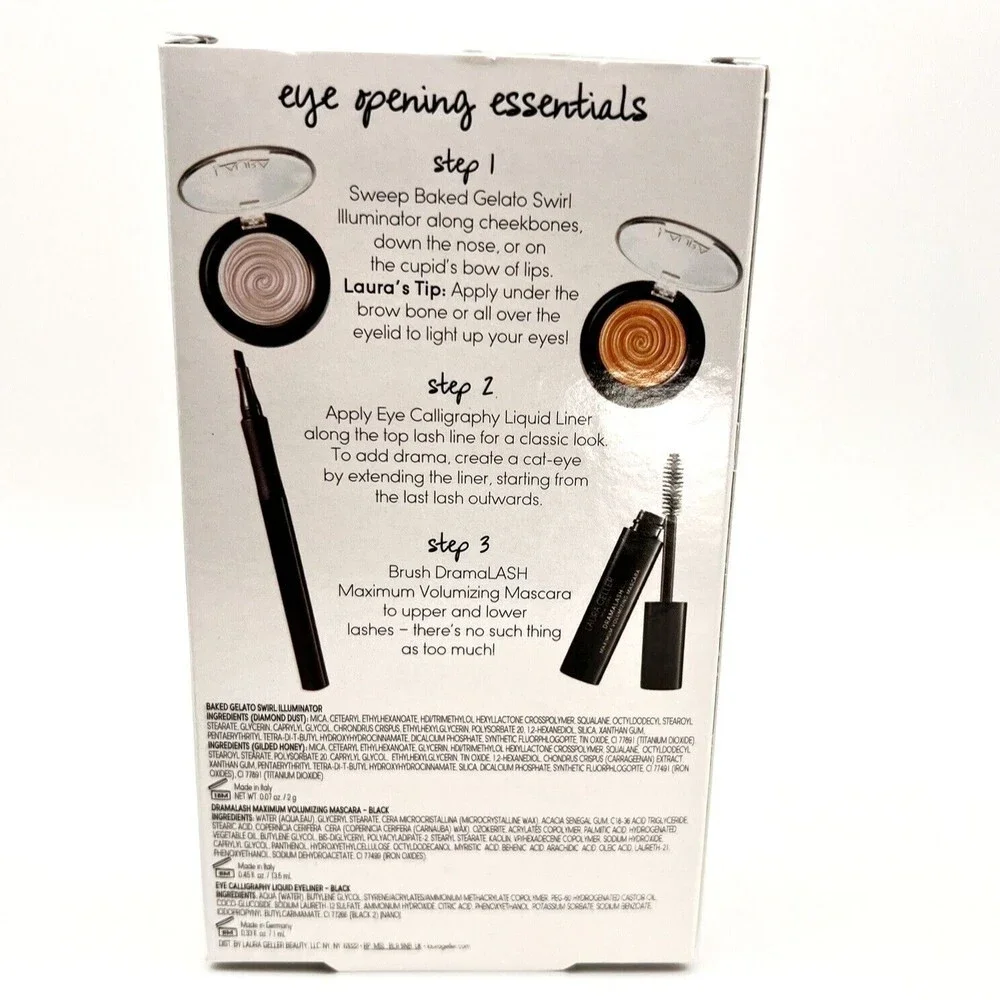 Laura Geller DramaLASH Mascara, Eyeliner, Eyeshadow/Illuminator 4-PIECE SET! - Picture 4 of 16